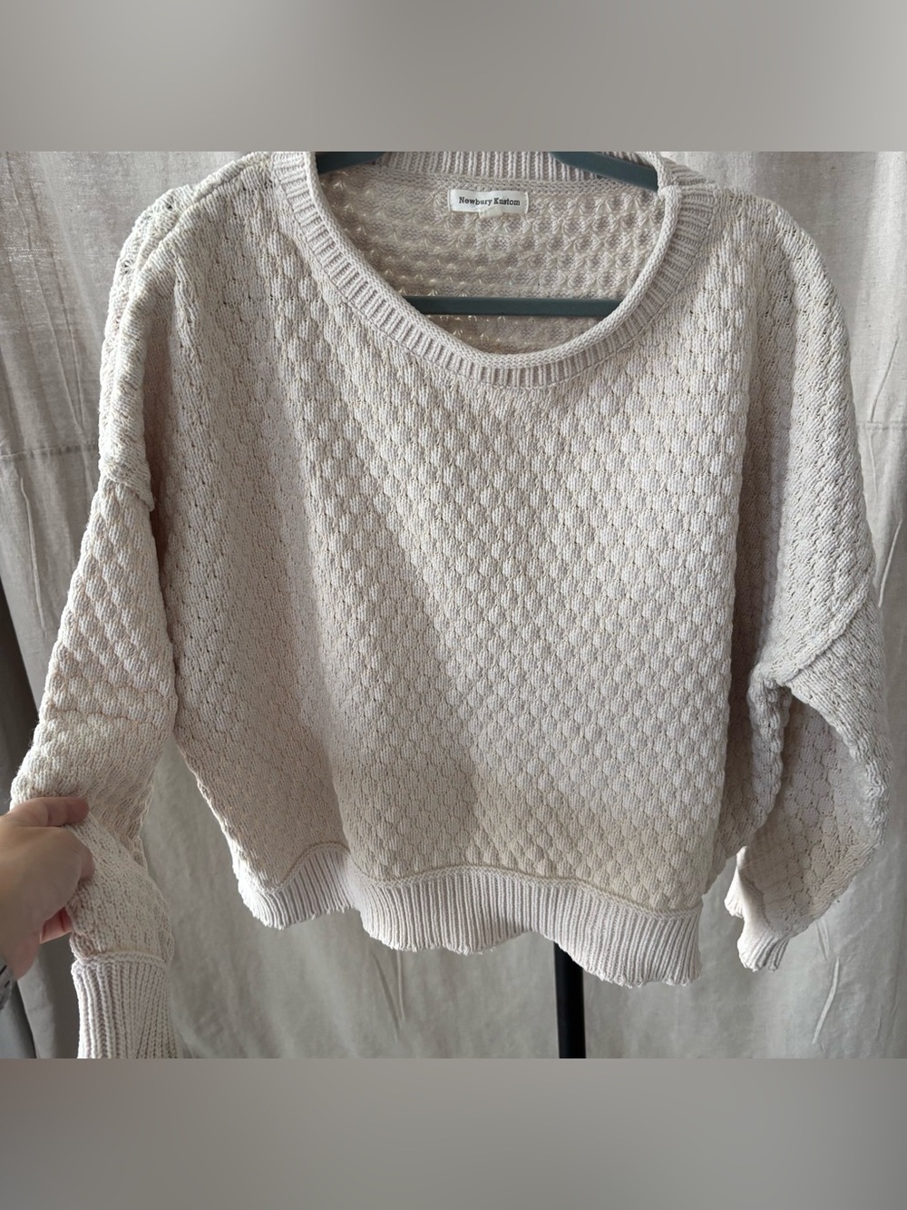 Newbury Kustom Women's Cream Honeycomb Knit Crewneck Sweater